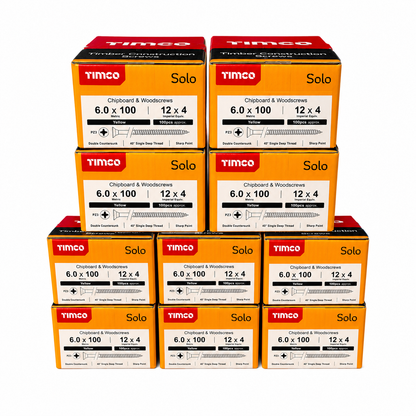 1000x Timco 12G 6mm Solo Wood Screws Yellow Pozi Countersunk Chipboard 40mm - 150mm