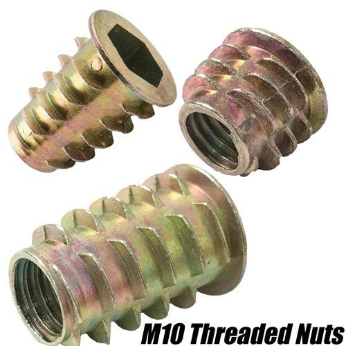 M10 Threaded Hex Drive Type D Timber Wood Insert Furniture Nuts
