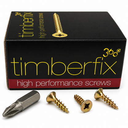 Box of 200x Timberfix 360 6g 4.0x16mm Premium Cutter Thread Wood Screws Countersunk Pozi Head Yellow Zinc