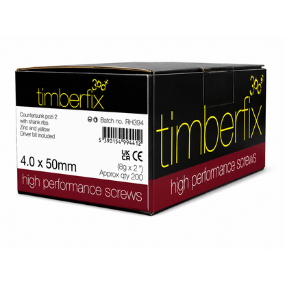 Box of 200x Timberfix 360 8g 4.0x50mm Premium Cutter Thread Wood Screws Countersunk