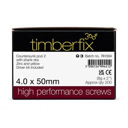 Box of 200x Timberfix 360 8g 4.0x50mm Premium Cutter Thread Wood Screws Countersunk