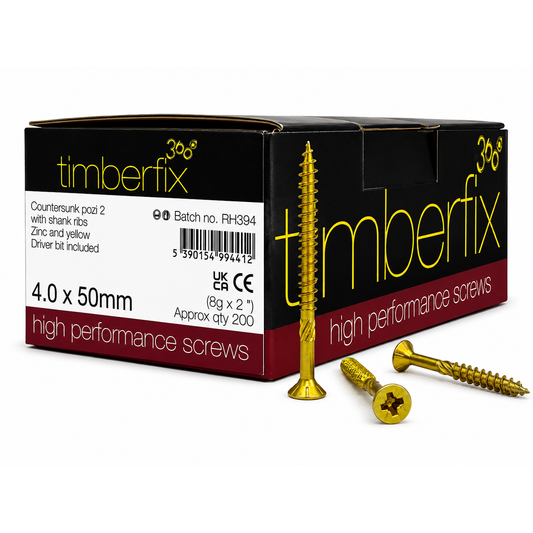 Box of 200x Timberfix 360 8g 4.0x50mm Premium Cutter Thread Wood Screws Countersunk