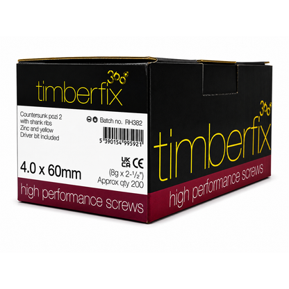 Box of 200x Timberfix 360 8g 4.0x60mm Premium Cutter Thread Wood Screws Countersunk