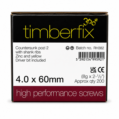 Box of 200x Timberfix 360 8g 4.0x60mm Premium Cutter Thread Wood Screws Countersunk