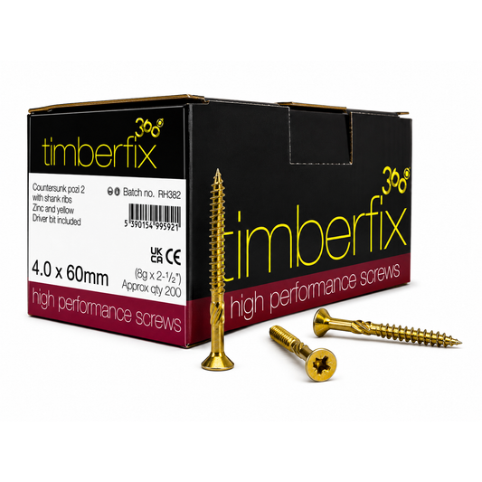 Box of 200x Timberfix 360 8g 4.0x60mm Premium Cutter Thread Wood Screws Countersunk