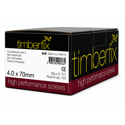 Box of 100x Timberfix 360 8g 4.0x70mm Premium Cutter Thread Wood Screws Countersunk