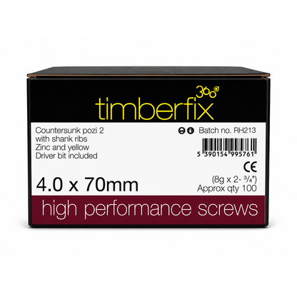 Box of 100x Timberfix 360 8g 4.0x70mm Premium Cutter Thread Wood Screws Countersunk