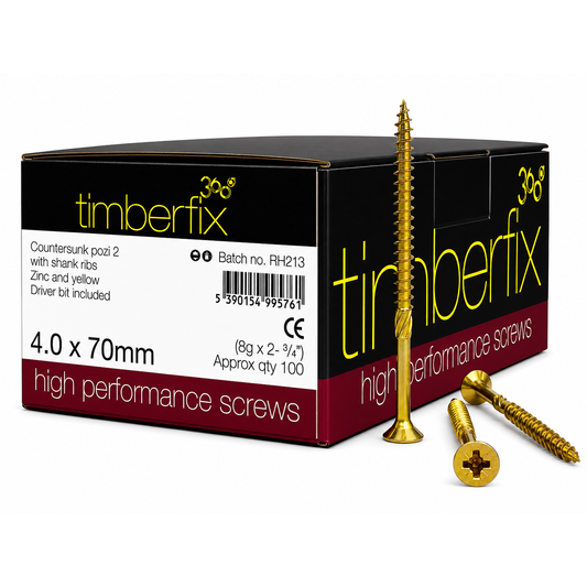Box of 100x Timberfix 360 8g 4.0x70mm Premium Cutter Thread Wood Screws Countersunk