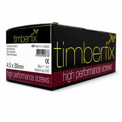 Box of 200x Timberfix 360 9g 4.5x30mm Premium Cutter Thread Wood Screws Countersunk