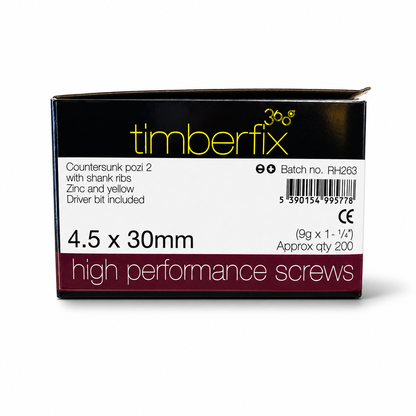 Box of 200x Timberfix 360 9g 4.5x30mm Premium Cutter Thread Wood Screws Countersunk
