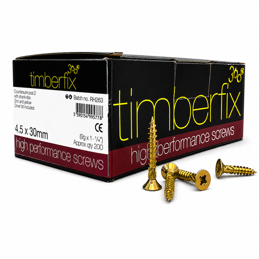 Box of 200x Timberfix 360 9g 4.5x30mm Premium Cutter Thread Wood Screws Countersunk