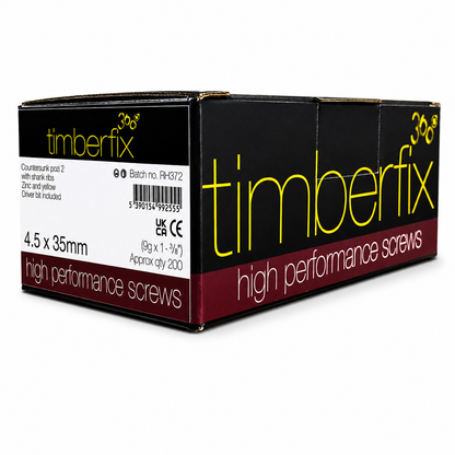 Box of 200x Timberfix 360 9g 4.5x35mm Premium Cutter Thread Wood Screws Countersunk