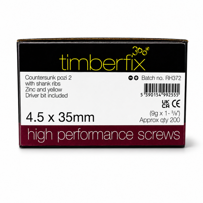 Box of 200x Timberfix 360 9g 4.5x35mm Premium Cutter Thread Wood Screws Countersunk