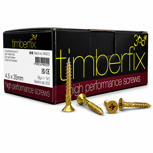 Box of 200x Timberfix 360 9g 4.5x35mm Premium Cutter Thread Wood Screws Countersunk