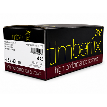 Box of 200x Timberfix 360 9g 4.5x40mm Premium Cutter Thread Wood Screws Countersunk