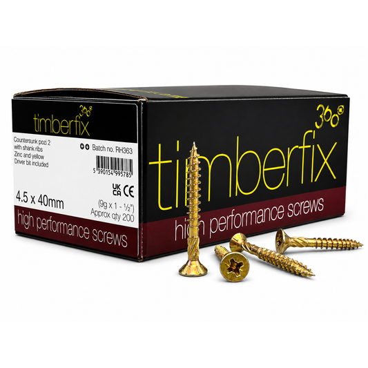 Box of 200x Timberfix 360 9g 4.5x40mm Premium Cutter Thread Wood Screws Countersunk