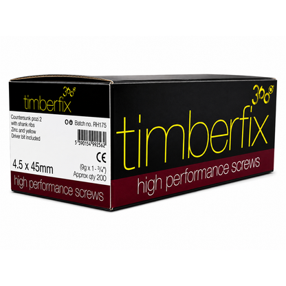 Box of 200x Timberfix 360 9g 4.5x45mm Premium Cutter Thread Wood Screws Countersunk