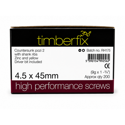 Box of 200x Timberfix 360 9g 4.5x45mm Premium Cutter Thread Wood Screws Countersunk