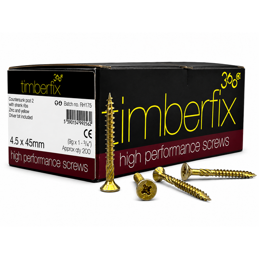Box of 200x Timberfix 360 9g 4.5x45mm Premium Cutter Thread Wood Screws Countersunk