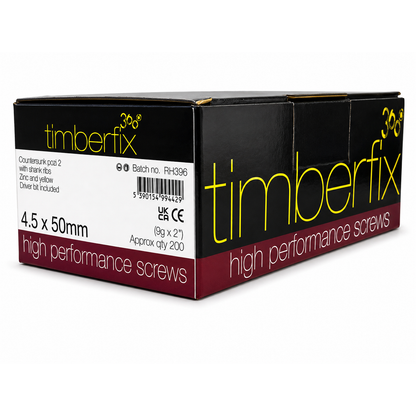 Box of 200x Timberfix 360 9g 4.5x50mm Premium Cutter Thread Wood Screws Countersunk