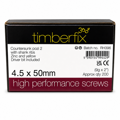 Box of 200x Timberfix 360 9g 4.5x50mm Premium Cutter Thread Wood Screws Countersunk