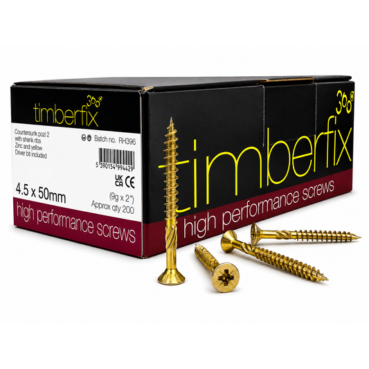 Box of 200x Timberfix 360 9g 4.5x50mm Premium Cutter Thread Wood Screws Countersunk