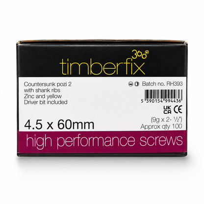 Box of 100x Timberfix 360 9g 4.5x60mm Premium Cutter Thread Wood Screws Countersunk