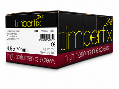 Box of 100x Timberfix 360 9g 4.5x70mm Premium Cutter Thread Wood Screws Countersunk
