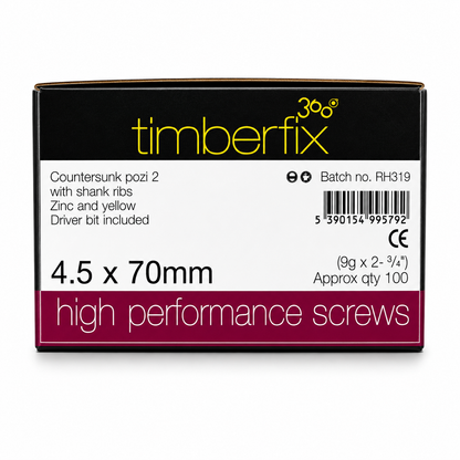 Box of 100x Timberfix 360 9g 4.5x70mm Premium Cutter Thread Wood Screws Countersunk