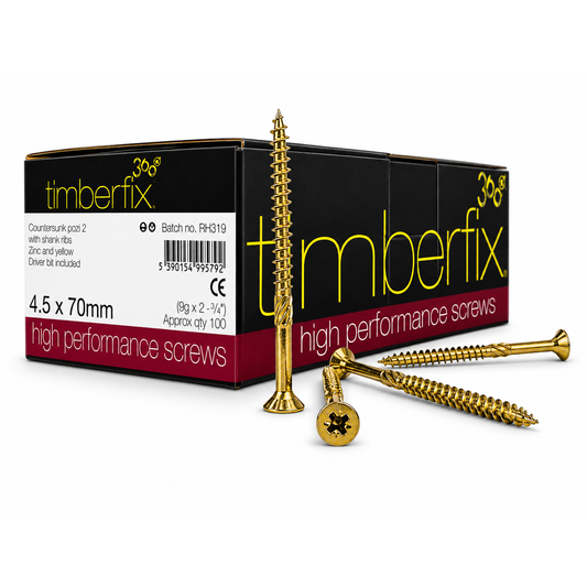 Box of 100x Timberfix 360 9g 4.5x70mm Premium Cutter Thread Wood Screws Countersunk