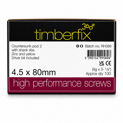 Box of 100x Timberfix 360 9g 4.5x80mm Premium Cutter Thread Wood Screws Countersunk