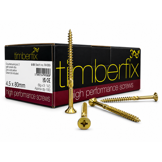 Box of 100x Timberfix 360 9g 4.5x80mm Premium Cutter Thread Wood Screws Countersunk