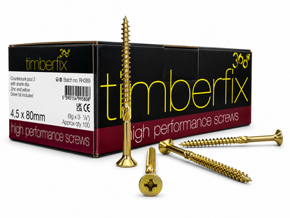 Boxes of Timberfix 360 9g 4.5x30mm - 80mm Premium Cutter Thread Wood Screws Countersunk