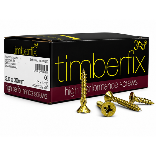 Boxes of Timberfix 360 10g 5.0x30mm Premium Cutter Thread Wood Screws Countersunk