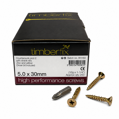 Boxes of Timberfix 360 10g 5.0x30mm Premium Cutter Thread Wood Screws Countersunk