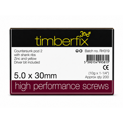 Boxes of Timberfix 360 10g 5.0x30mm Premium Cutter Thread Wood Screws Countersunk