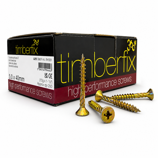 Boxes of Timberfix 360 10g 5.0x40mm Premium Cutter Thread Wood Screws Countersunk