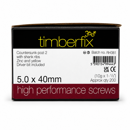 Boxes of Timberfix 360 10g 5.0x40mm Premium Cutter Thread Wood Screws Countersunk