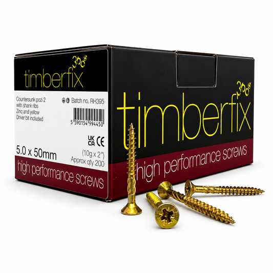Boxes of Timberfix 360 10g 5.0x50mm Premium Cutter Thread Wood Screws Countersunk