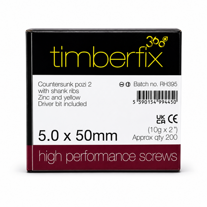 Boxes of Timberfix 360 10g 5.0x50mm Premium Cutter Thread Wood Screws Countersunk