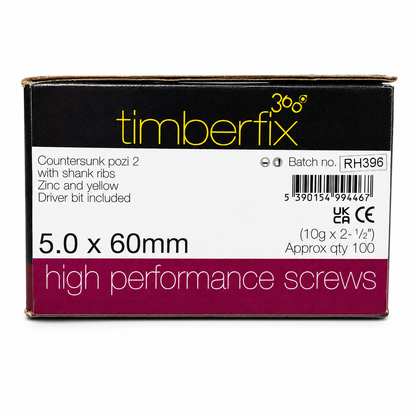 Box of 100x Timberfix 360 10g 5.0x60mm Premium Cutter Thread Wood Screws Countersunk