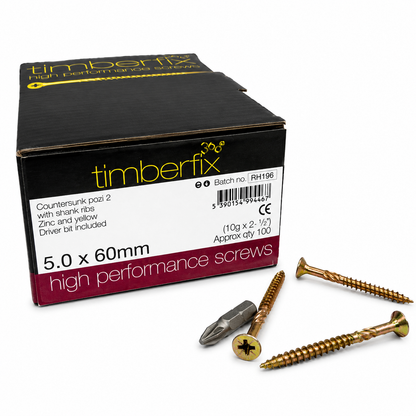 Box of 100x Timberfix 360 10g 5.0x60mm Premium Cutter Thread Wood Screws Countersunk