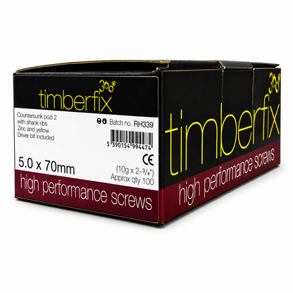 Box of 100x Timberfix 360 10g 5.0x70mm Premium Cutter Thread Wood Screws Countersunk