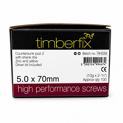 Box of 100x Timberfix 360 10g 5.0x70mm Premium Cutter Thread Wood Screws Countersunk