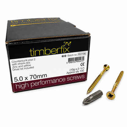 Box of 100x Timberfix 360 10g 5.0x70mm Premium Cutter Thread Wood Screws Countersunk