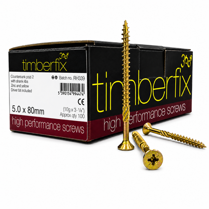 Box of 100x Timberfix 360 10g 5.0x80mm Premium Cutter Thread Wood Screws Countersunk