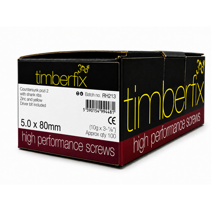 Box of 100x Timberfix 360 10g 5.0x80mm Premium Cutter Thread Wood Screws Countersunk