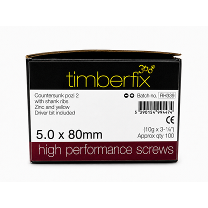 Box of 100x Timberfix 360 10g 5.0x80mm Premium Cutter Thread Wood Screws Countersunk