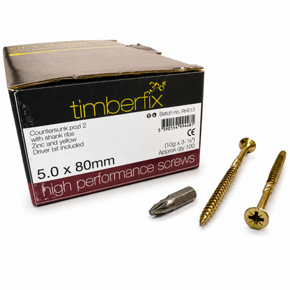 Box of 100x Timberfix 360 10g 5.0x80mm Premium Cutter Thread Wood Screws Countersunk