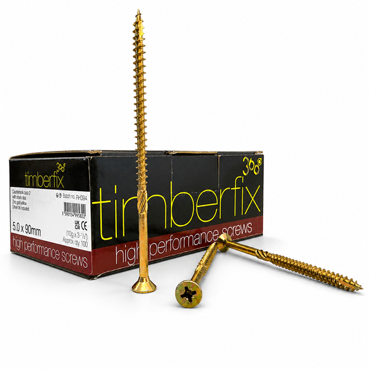Box of 100x Timberfix 360 10g 5.0x90mm Premium Cutter Thread Wood Screws Countersunk